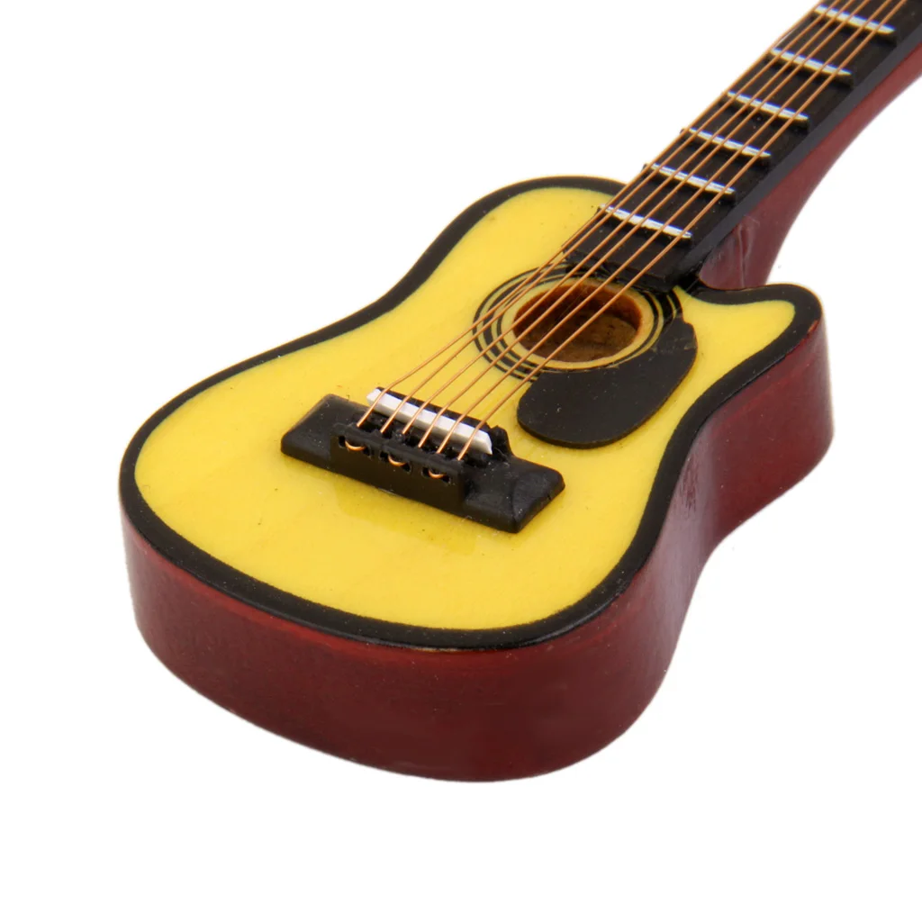 1:12 Wooden Dollhouse Miniature Music Instruments Acoustic Guitar for Collection Doll House Decor Accessories