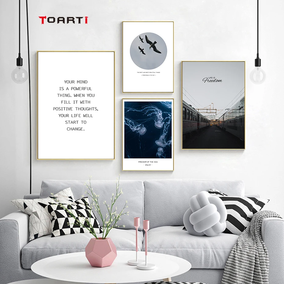 

vintage nordic abstract life quote poster prints flying birds landscape wall picture for living room home decoration wall decor