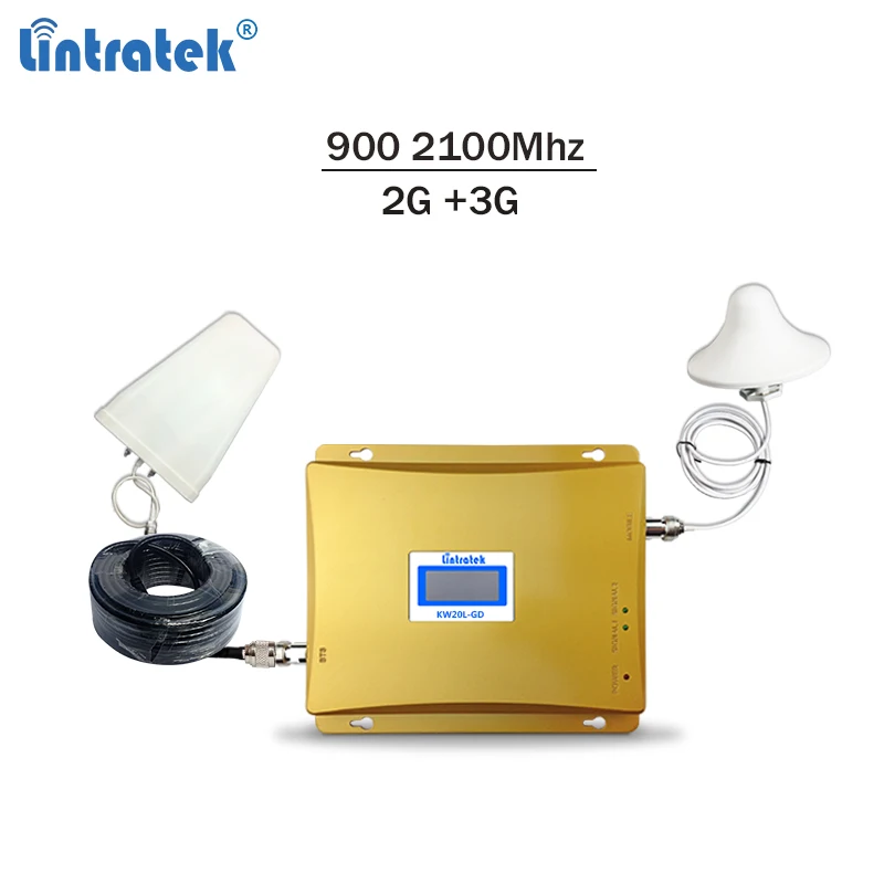 

Lintratek cellular signal booster dual band GSM 900Mhz UMTS 2100Mhz 2G 3G mobile signal repeater with LCD display full kit #4.9