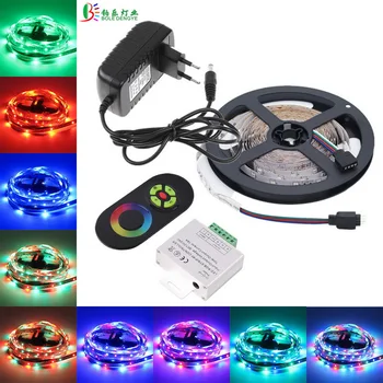 

5M RGB LED Strip Light SMD 2835 12V 60 leds/m Non Waterproof Flexible Diode Tape Ribbon String Lamp+ Touch RGB Controller+Power