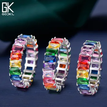 

GODKI Trendy Candy Color Stackable Rings for women Wedding Multicolor Cubic Zircon Dubai Bridal Ring