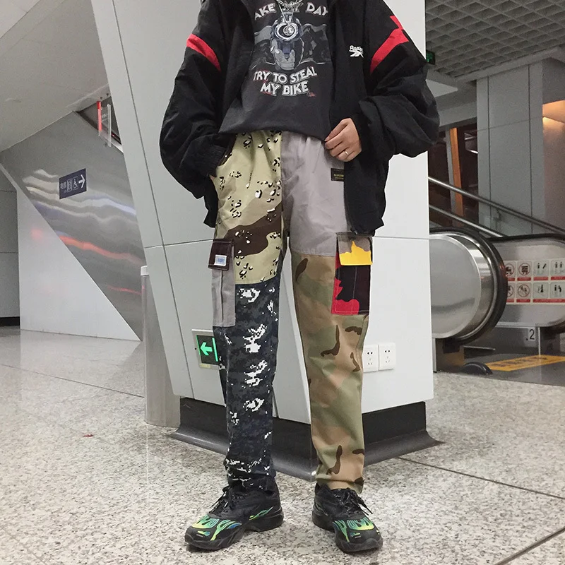 

2019 Men's Camouflage Printing Cotton Casual Pants Leisure Stitching Color Trousers Active Elastic Hip Hop Joggers Sweatpants