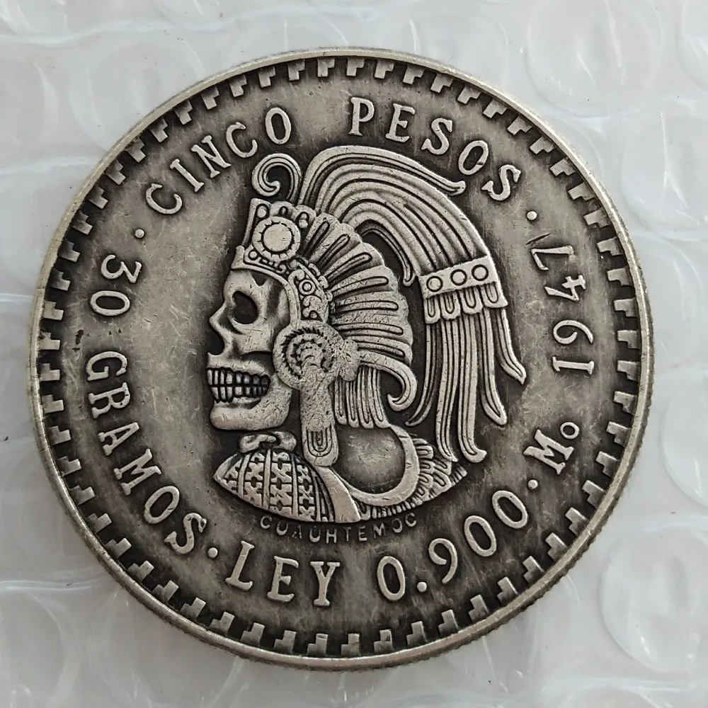 

Hobo Uncirculated 1947 Mexico 5 Pesos Silver Foreign Copy Coins Funny skull zombie skeleton Copy Coins