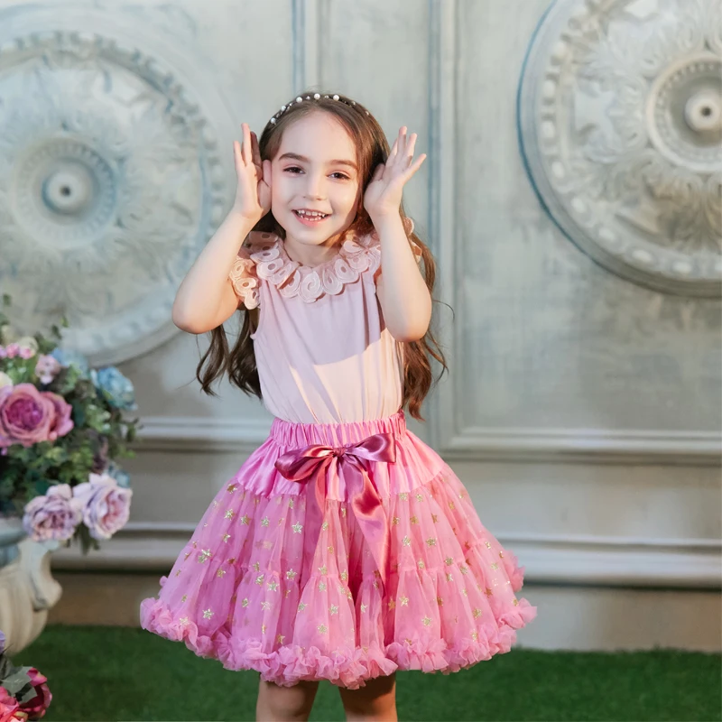 B&N Girls Fluffy 1-10 Years Chiffon Pettiskirt Children Ballet Skirts With Stars For Party Dance Princess Girl Tulle Miniskirt2