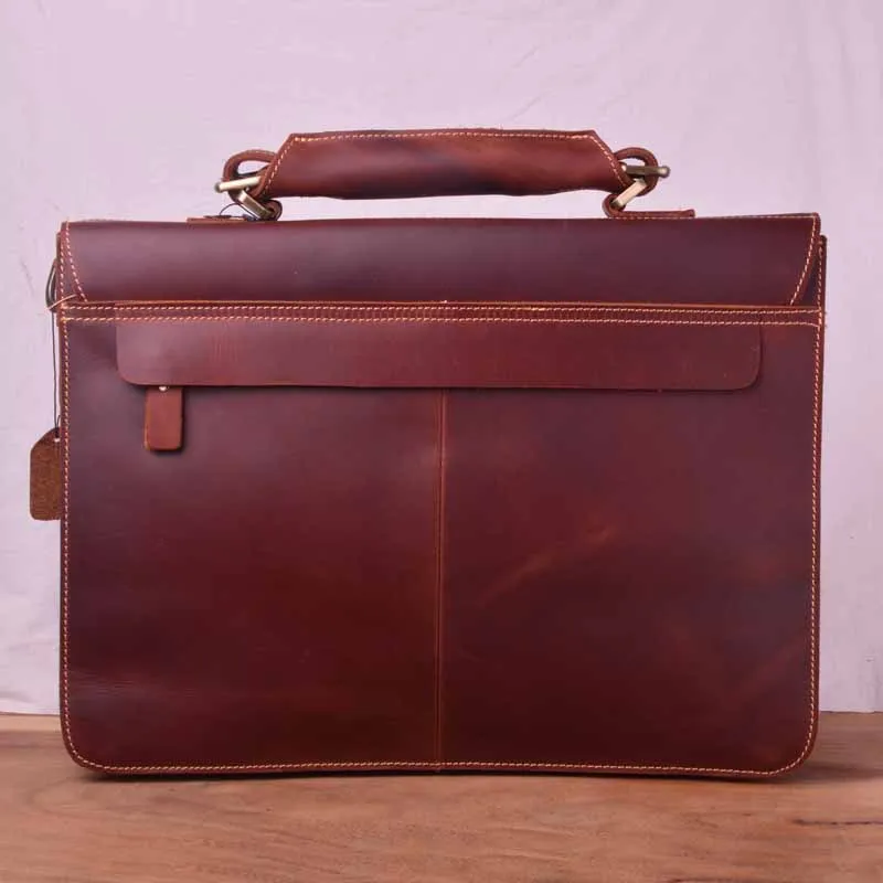 EUMOAN Men's handbag, crazy horse leather business vintage men's bag, head leather computer slanted shoulder bag