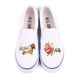 Harajuku стиль Custom Print Hakuna Matata для мужчин обувь для мальчиков парусиновая обувь на плоской подошве милые с мультяшными животными дизайн