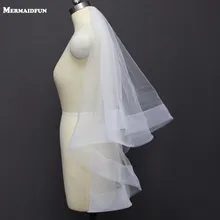 Реальные фотографии 2 слоя короткая фата покрытие лица конского волоса край белая слоновая кость для новобрачных свадебные аксессуары, фата