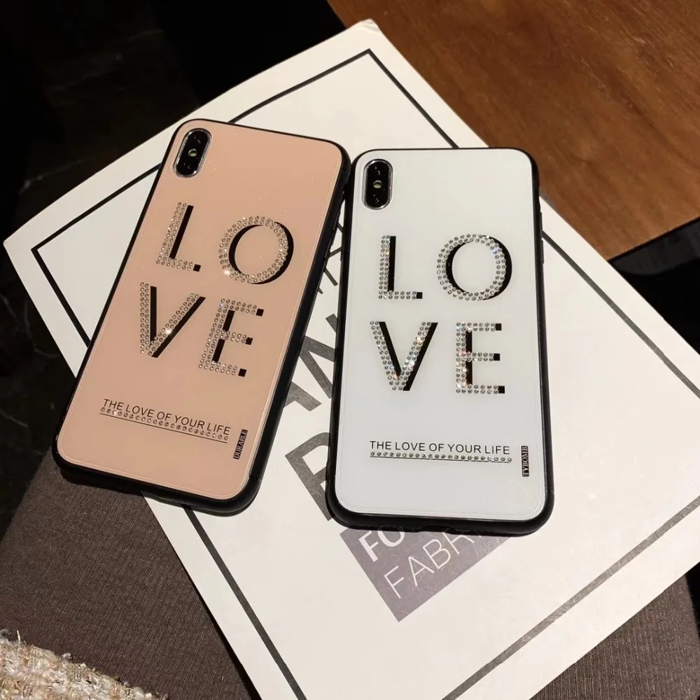 Чехол для Телефона Diamond Love iphone 6 6s 7 8 Plus X XR XS MAX блестящая задняя крышка 6plus 7plus plus XSMAX