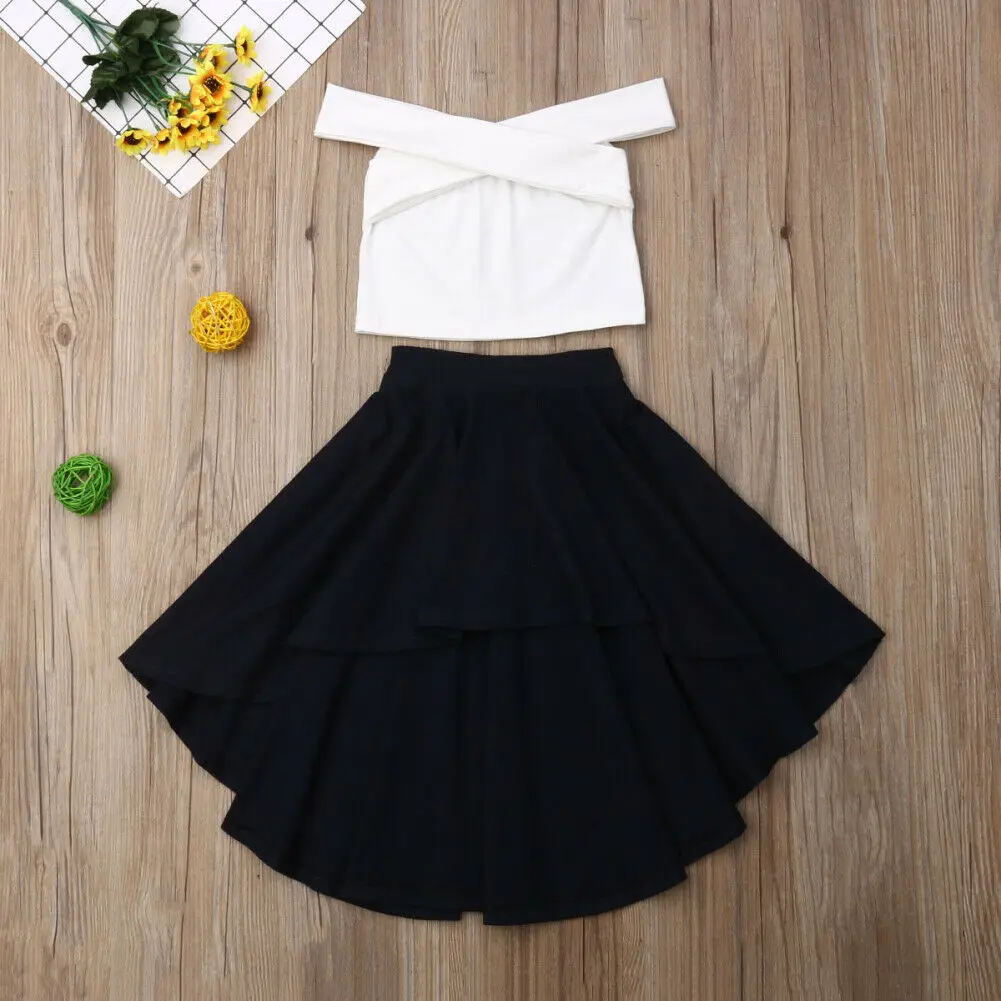 

Fashion Summer Toddler Baby Girls 2Pcs Set Clothes Sleeveless Vest Tops+Dress Outfits Formal Clothes 1-5Y
