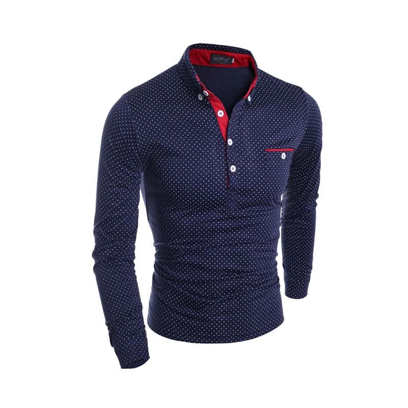 

Mens Polo Shirt Brand New 2019 Autumn Male Long Sleeve Fashion Casual Slim Polka Dot Pocket Button Polos Men Jerseys