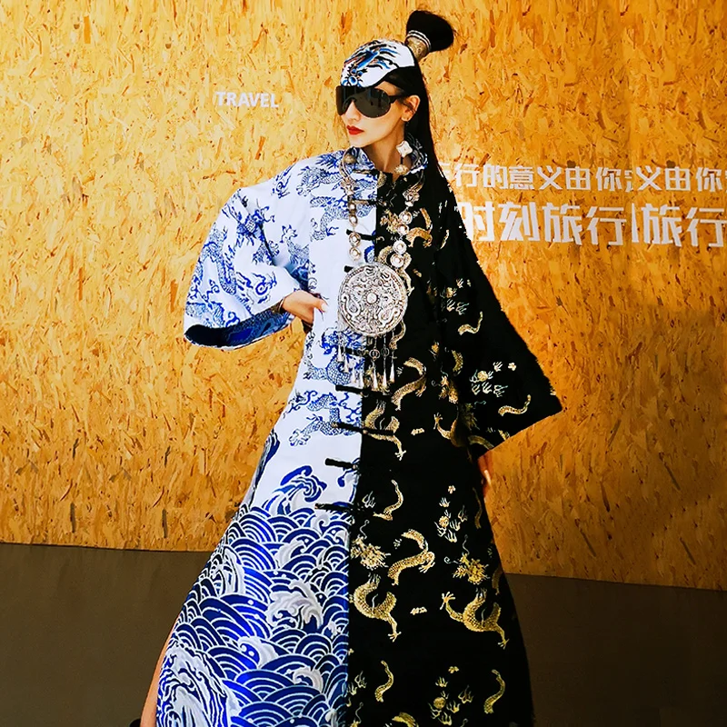 Лидер продаж, женское платье с драконами, традиционное белое черное банкетное платье, классическое китайское платье ручной работы, длинные платья на пуговицах