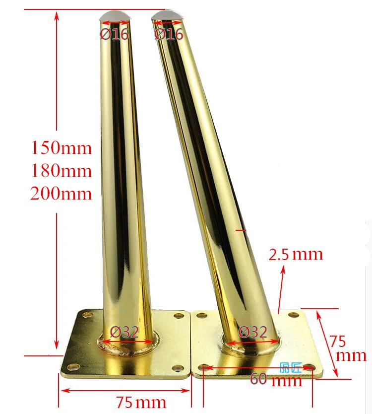4 шт металлические ножки для мебели Золотая Вертикальная/наклонная трубка дивана ножки для ТВ шкафа ноги Опора, мебель аксессуары