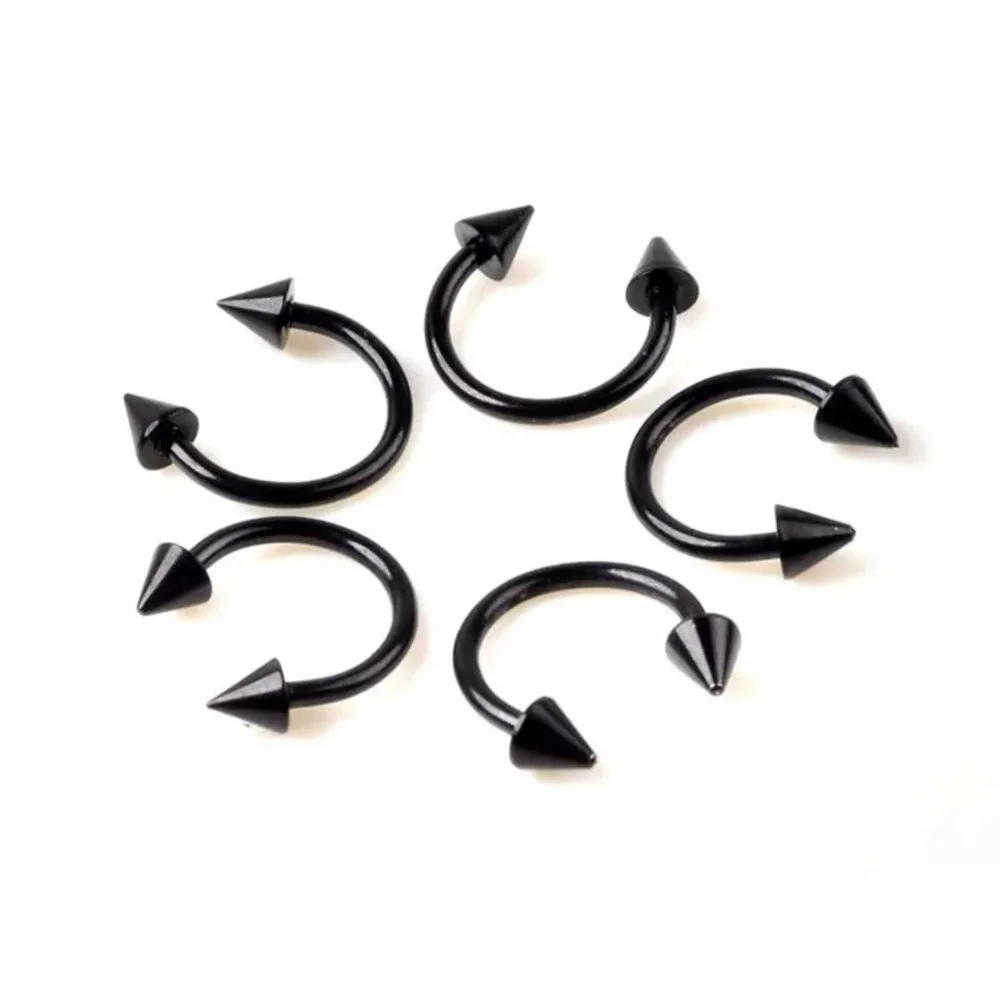 Ниппельные обручи перегородка бровь кольцо для пирсинга носа Подкова шип пирсинг для бровей Спираль пирсинг губ - Окраска металла: Black