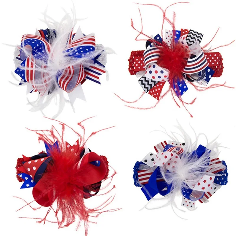 

2019 Newborn American Stars Stripes Flag Headband National Day Kids Bow Elasticity Hair Band Hair Accessories