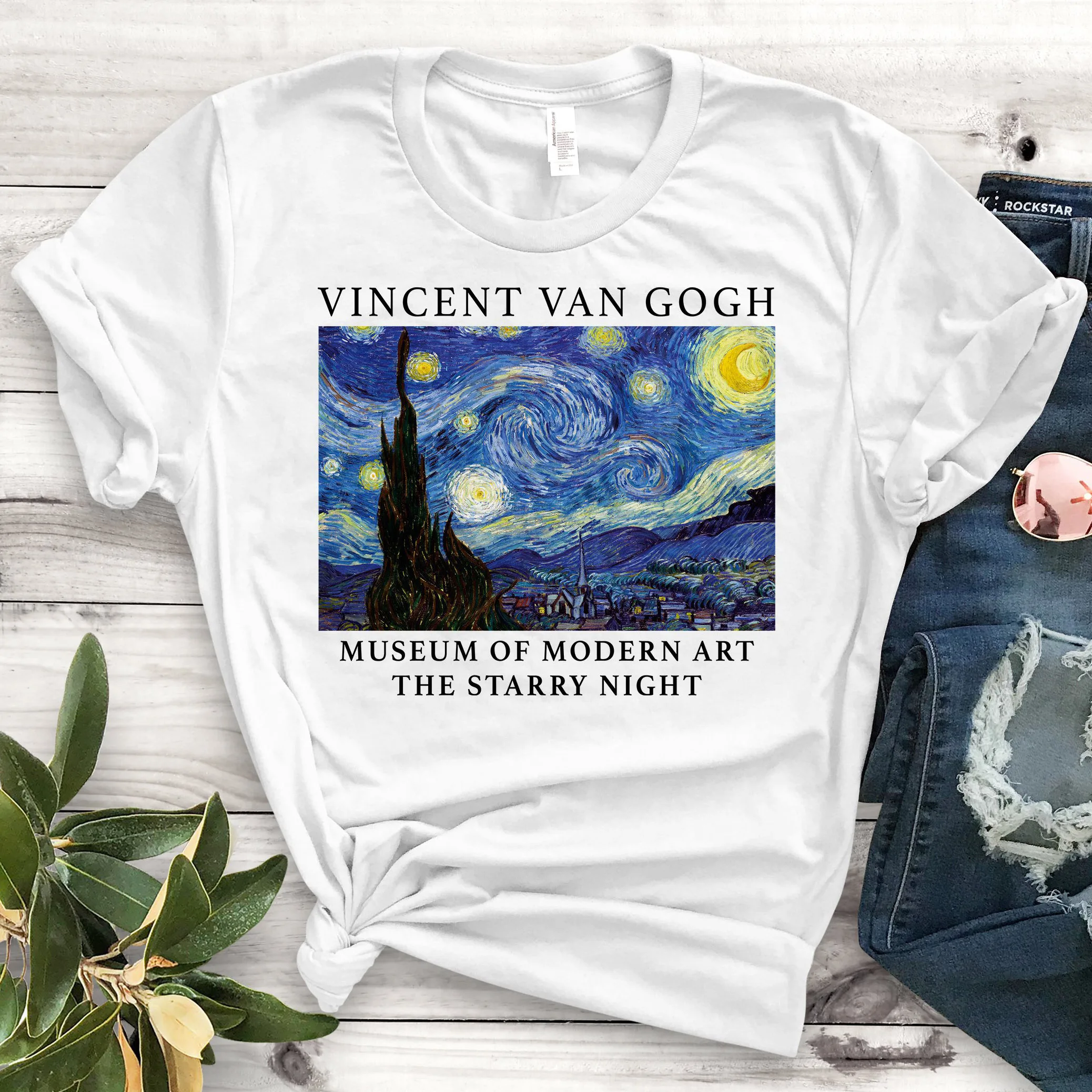 GAAJ "Vincent Van Gogh The Starry Night" Футболка женская футболка с круглым вырезом модная свободная футболка с принтом QGEZN