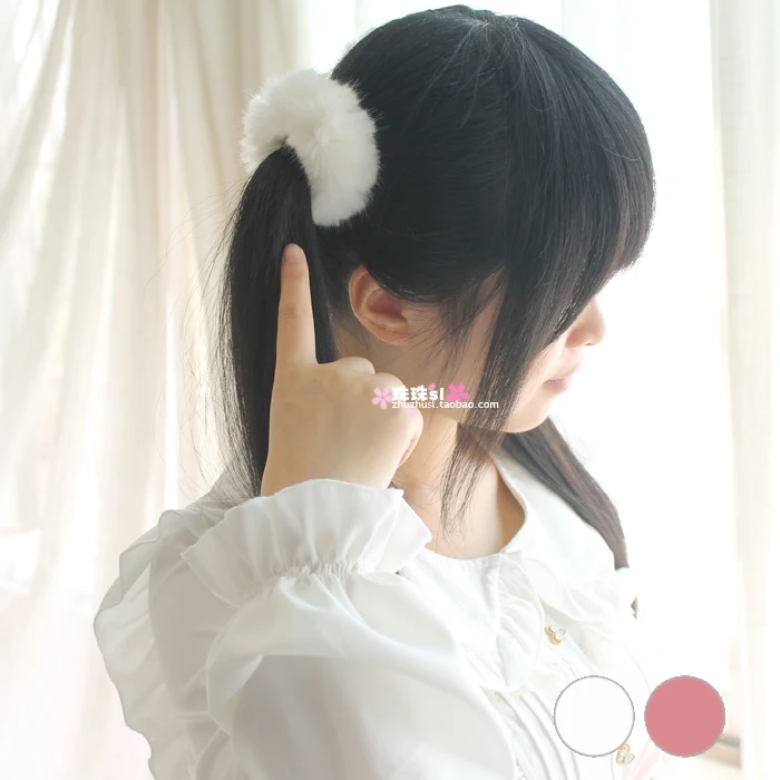 

Love live! Tamako Market Rabbit fur ball plush hair accessory headband all-match plush white pink hair accessory soft