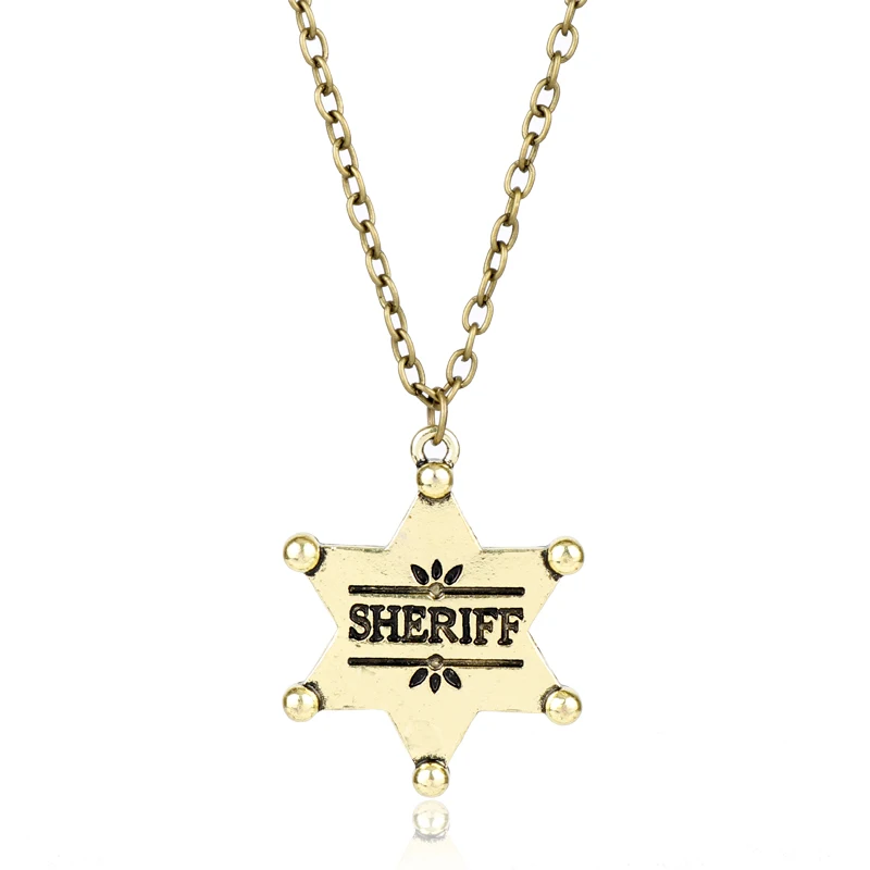 Dongsheng новые винтажные ювелирные изделия западный Техасский шериф рейнджер полицейский звезда значок Родео ожерелье шерифа Мужчины Женщины подарок-30 - Окраска металла: gold