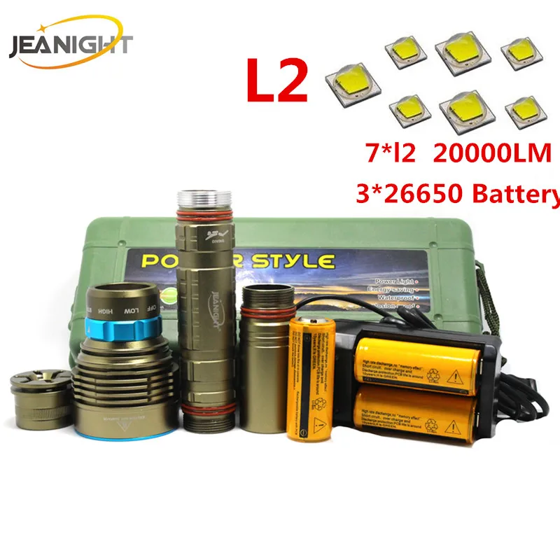 

7*XML L2 18000 Lumen LED Diving flashlight Torch 7 x XML T6 12000LM LED Flashlights linternas Underwater 100M Waterproof Lamp