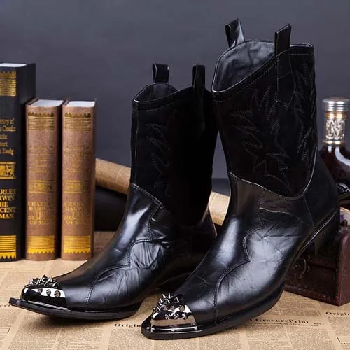 

Free shipping New arrival Genuine Leather Men's Casual Boots Fashion Motorcycle Boots Rivets Pointed Toe Ankle Boots for Men