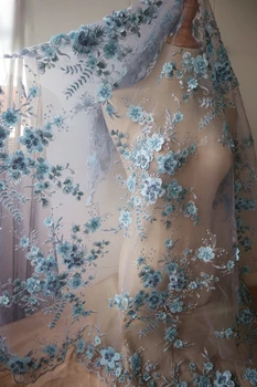 

heavy beaded 3D flower embroidered lace fabric for costumes accessories, 3D lace applique fabric