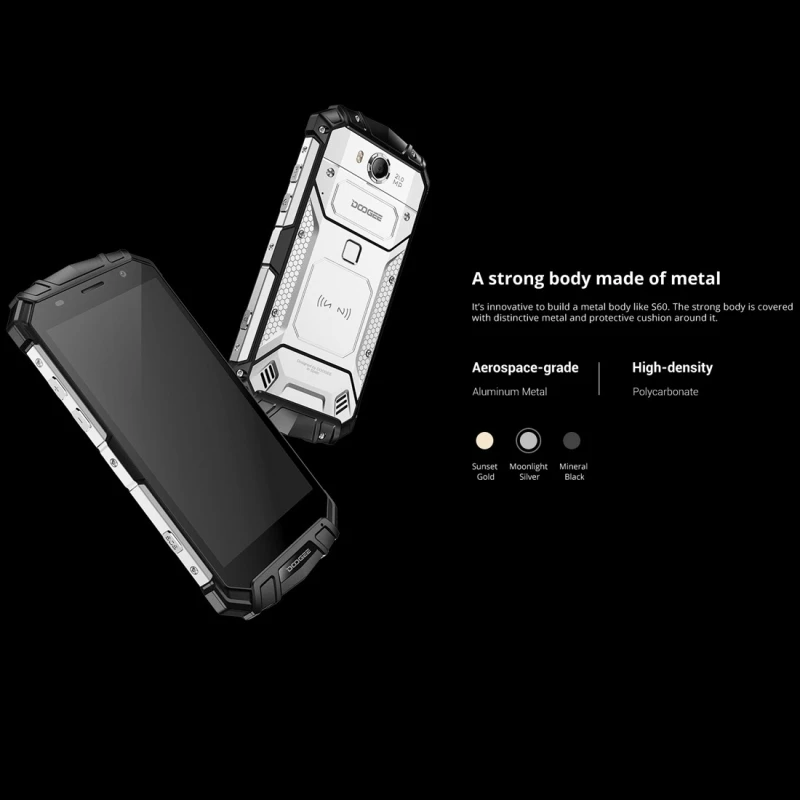 DOOGEE S60 Трехместный защищенный смартфон 6GB+ 64GB IP68 Водонепроницаемый 5,2 ''Android7.0 4G Dual SIM 5580mAh Мобильный телефон Беспроводная зарядка