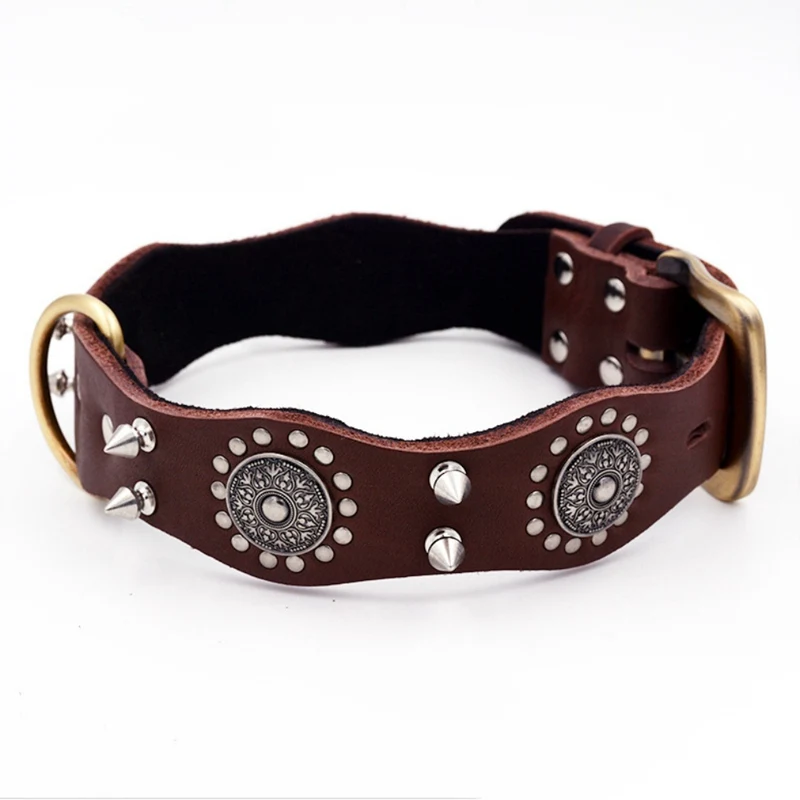 

Fashion Cowhide Pet Dog Collar Rivet Sting Nail PU Leash Collars For Small Pet Dogs Basic Collar