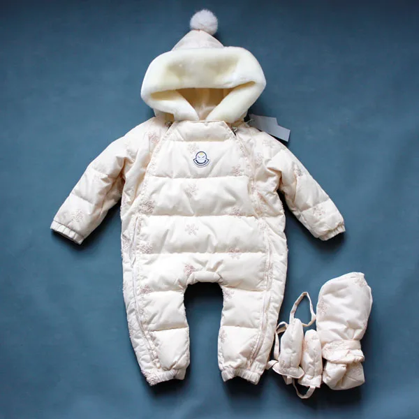 Зимний пуховый комбинезон для малышей 0-2 лет, жаккардовый пуховик - Цвет: Бежевый