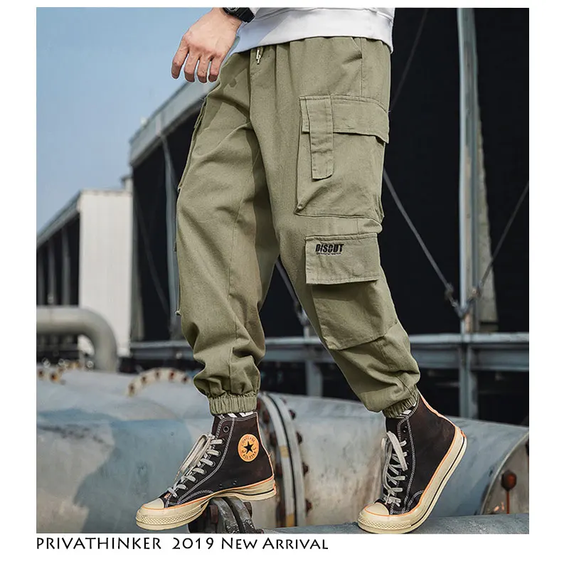 

Privathinker Man New Hip Hop 2019 Casual Joggers Streetwear Mens Khaki Pants Male Summer Safari Style Pockets Pants Oversize