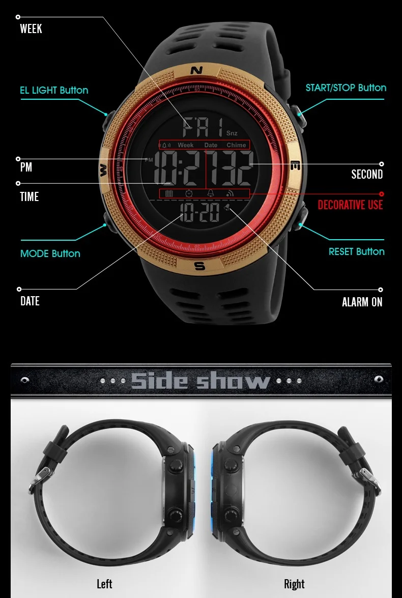 SKMEI Брендовые мужские спортивные часы модные Chronos обратного отсчета мужские водонепроницаемые светодиодный цифровые часы мужские военные часы Relogio Masculino
