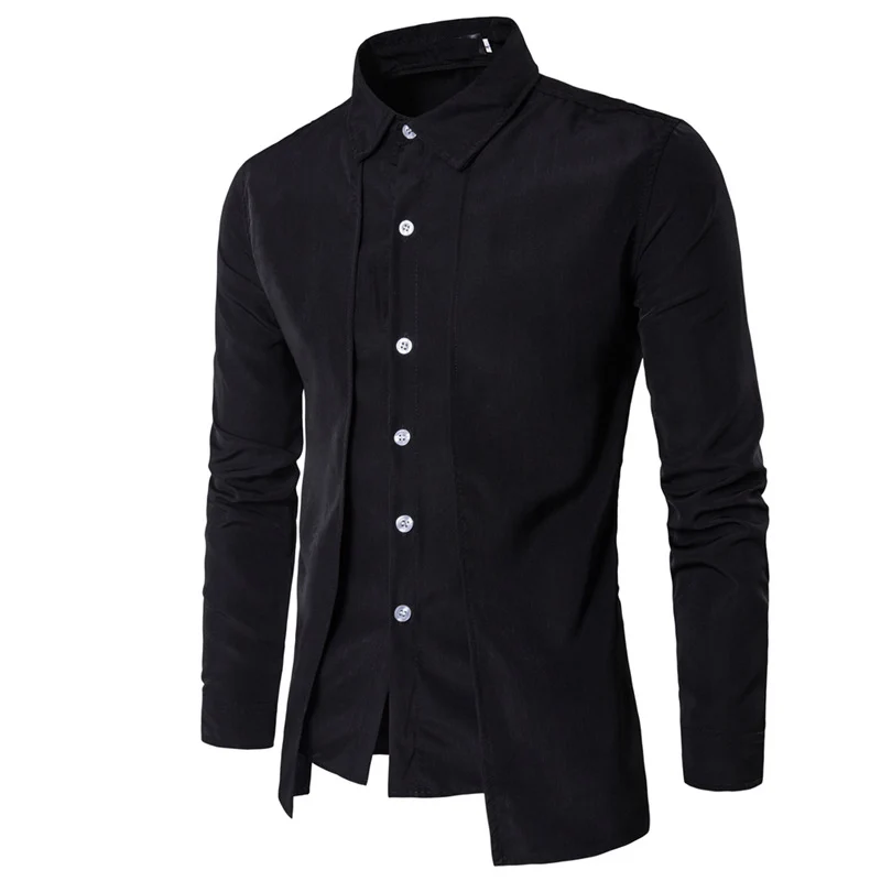  New 2018 Fashion Casual Wholesale Men off two Fake piece Two-door collar garment leisure dress shirt long sleeve shirts men