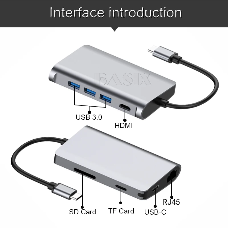 Basix USB C концентратор USB 3,1 type C к HDMI/USB 3,0/RJ45/SD/TF/PD адаптер для Macbook Pro huawei P20 samsung S8 type-c концентратор