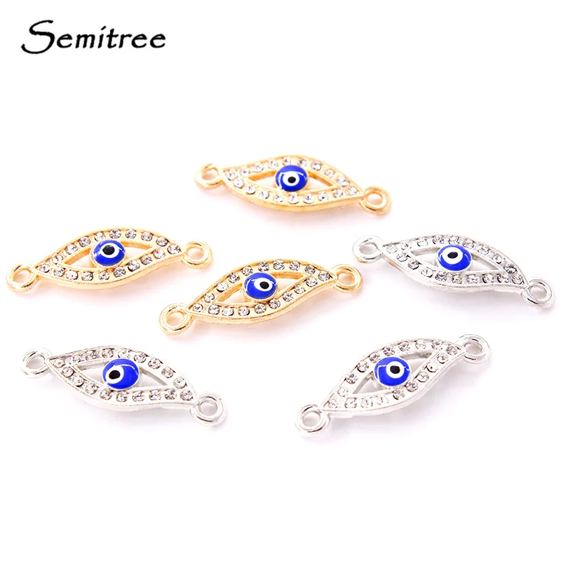 

Semitree 10pcs/lot 27mm Rhinestone Blue Evil Eye Connector Charms for DIY Bracelets Necklace Jewelry Making Crafts Accessories