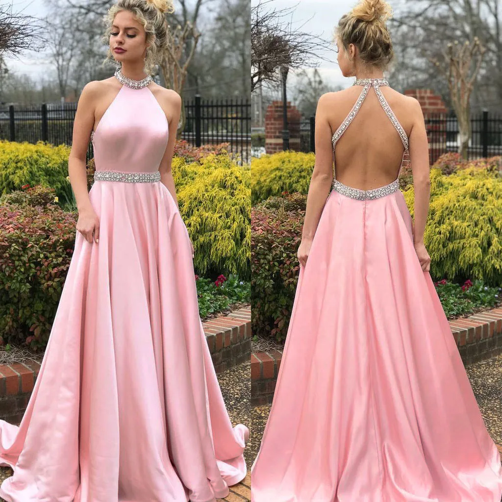 

Sweet Lady Dress Formal Prom Party Sleeveless Halter Dress Ball Gown Sexy Evening Open Back Dress Long Dress T527