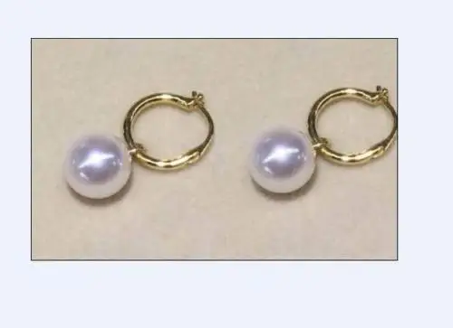 

free shipping A PAIR 10.5MM GENUINE NATURAL SOUTH SEA WHITE PEARL EARRING 14k/20