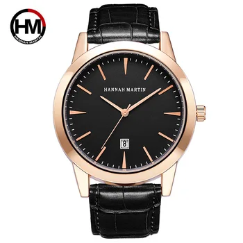 

Hannah Martin Casual Quartz Men Watch 2108 Black Gold Erkek Kol Saati Leather Business Wristwatch Mens Waterproof Reloj Hombre