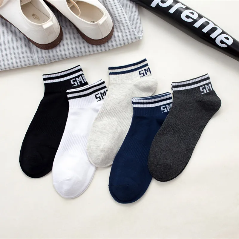 

5 Colors Men's Unisex Embroidery Letter SMILE Stripes Skateboard Socks Women Cotton Harajuku Socks Sox Couple Ankle Sock Meias