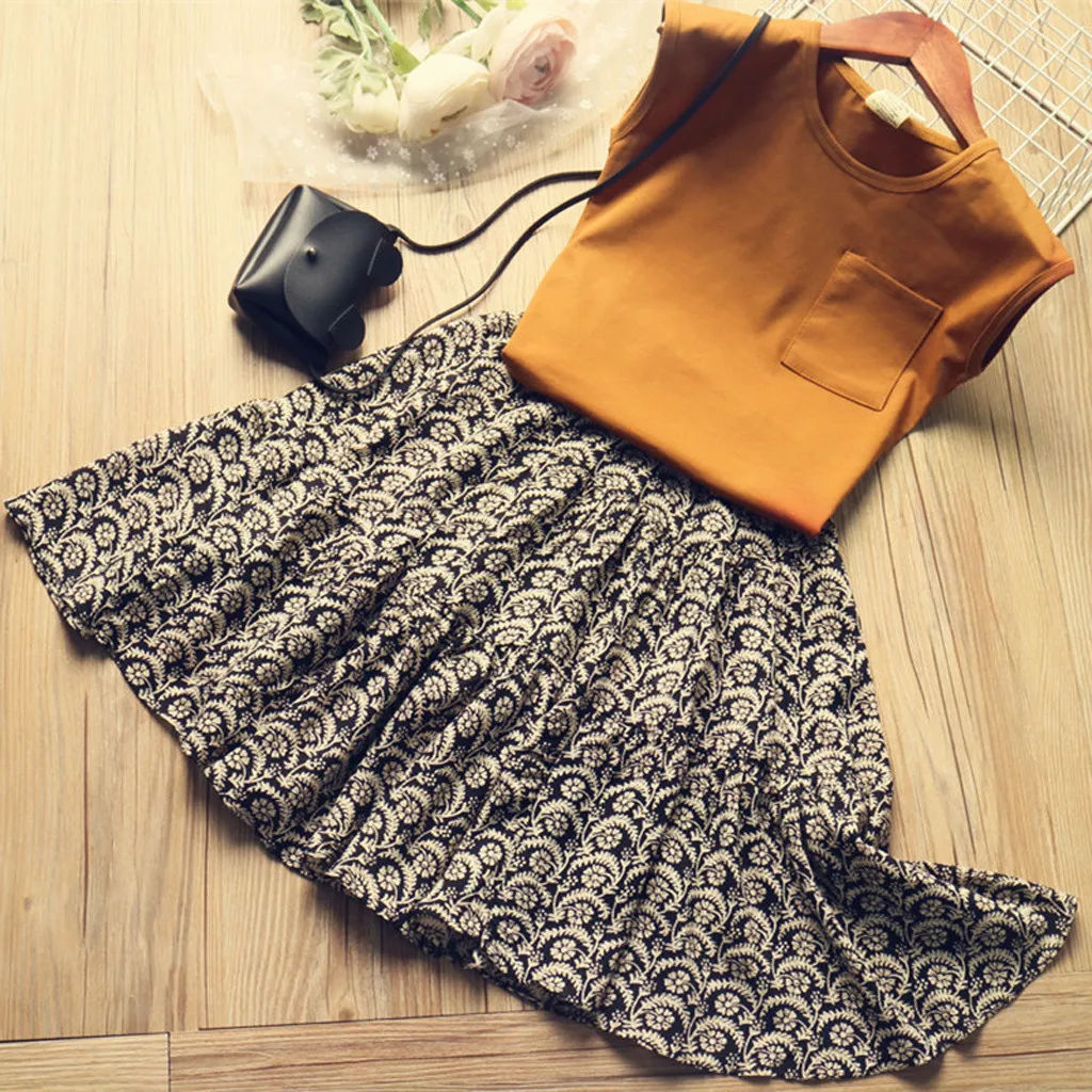 

Kids Girls Clothes Set 2019 Summer Fashion Sleeveless T shirt Floral Princess Skirt Toddler Baby Girl Outfits 1 2 3 4 5 6 Years