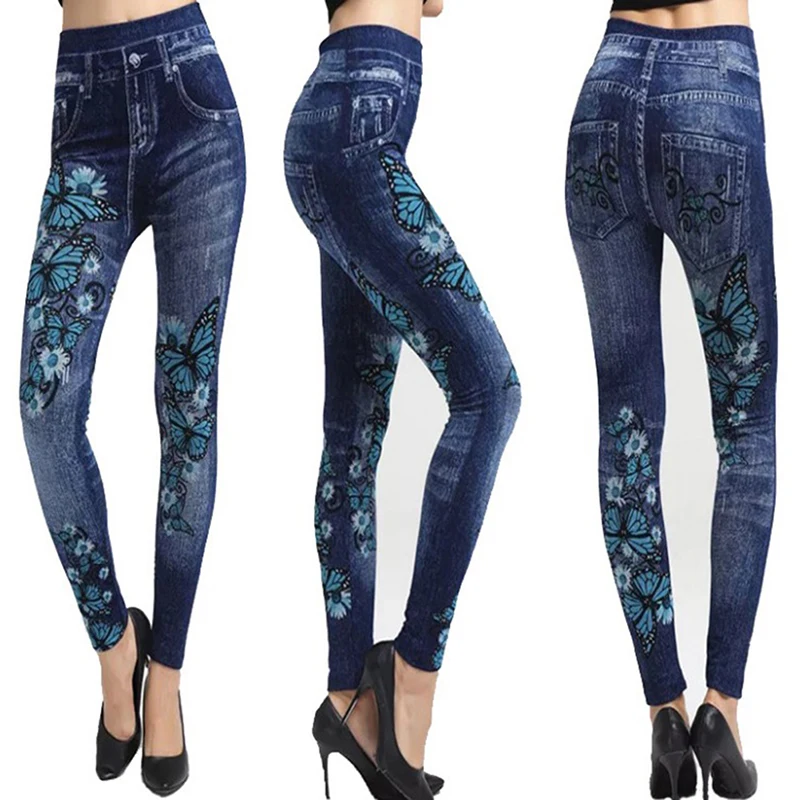 Women Butterfly Jeans High Waist Ladies Fashion Plus Size Jeans Elastic