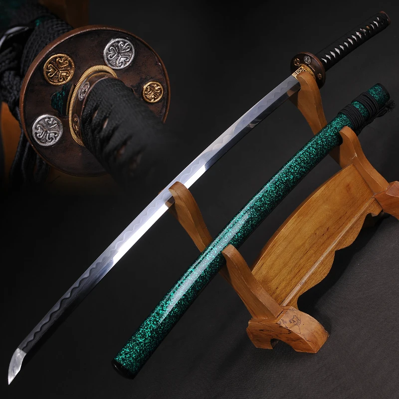 

Japanese Samurai sword Katana Oil Quenched Damascus Folded Steel+clay tempered hand Folished Full Tang Blade Very Sharp