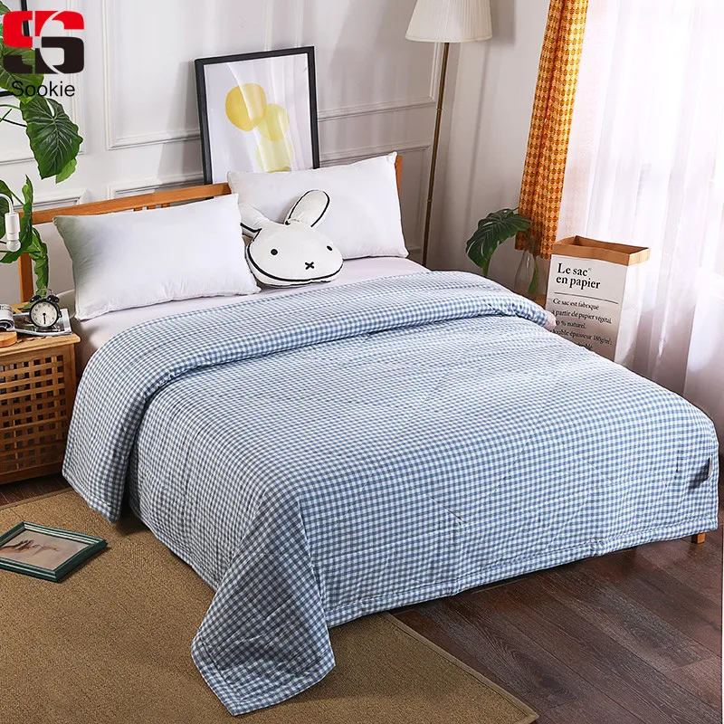 

Sookie 100% Cotton Summer Quilt Plaid Air Condition Comforter grey red stitching quilt thin throw blanket for adults chidren