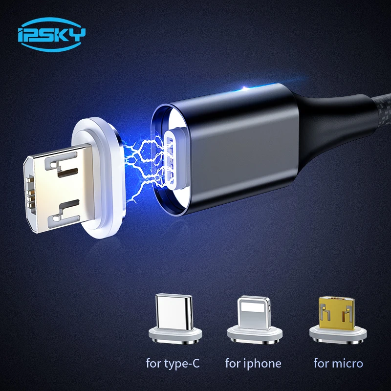 

IPSKY Magnetic USB Charging Cable For Iphone Type C MicroUSB 3A Micro USB Cable Fast Charging Cord LED Magnet Charger For Xiaomi