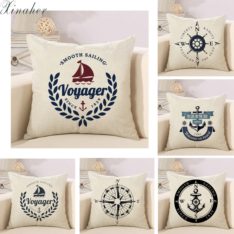 

boat anchor Compass Printed Cushion Cover Anchor Pattern Marine Ship Throw Pillow Case Decorative Pillowcase Cojines Almofadas