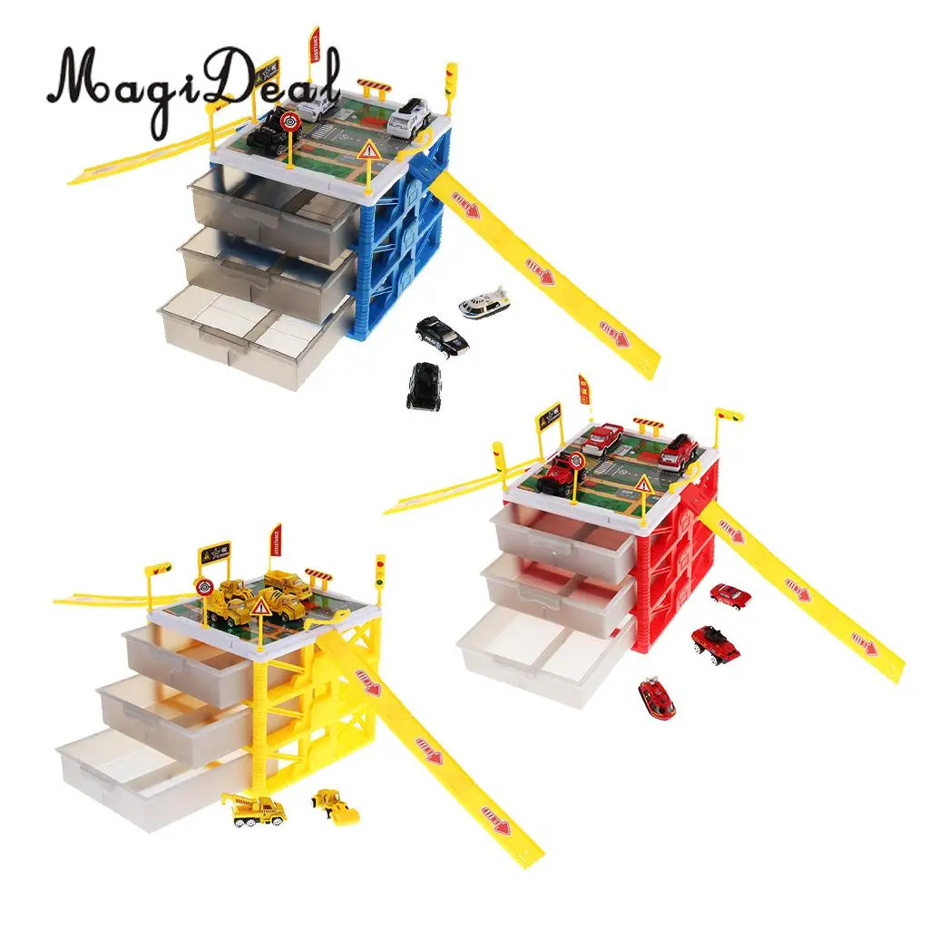Kids Educational Three-layer Drawers Car Garage Box Storage Parking Lot Building Playset Children Educational Toy