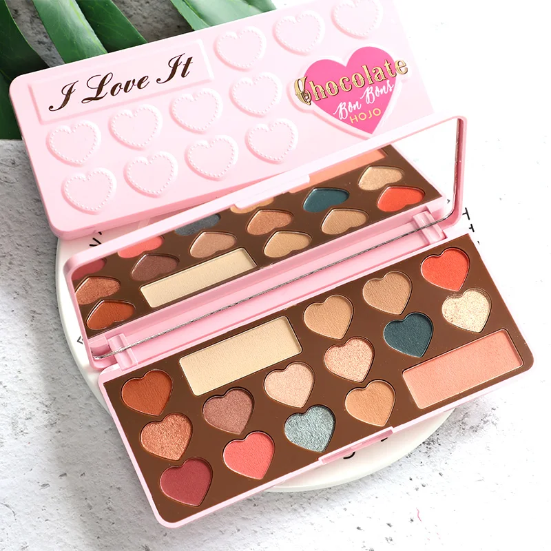 HOJO Heart-shaped Chocolate Eyeshadow Matte Eye Shadow Palette Pressed Highlighter Glitter Powder Eyeshadow Pallete Sunset
