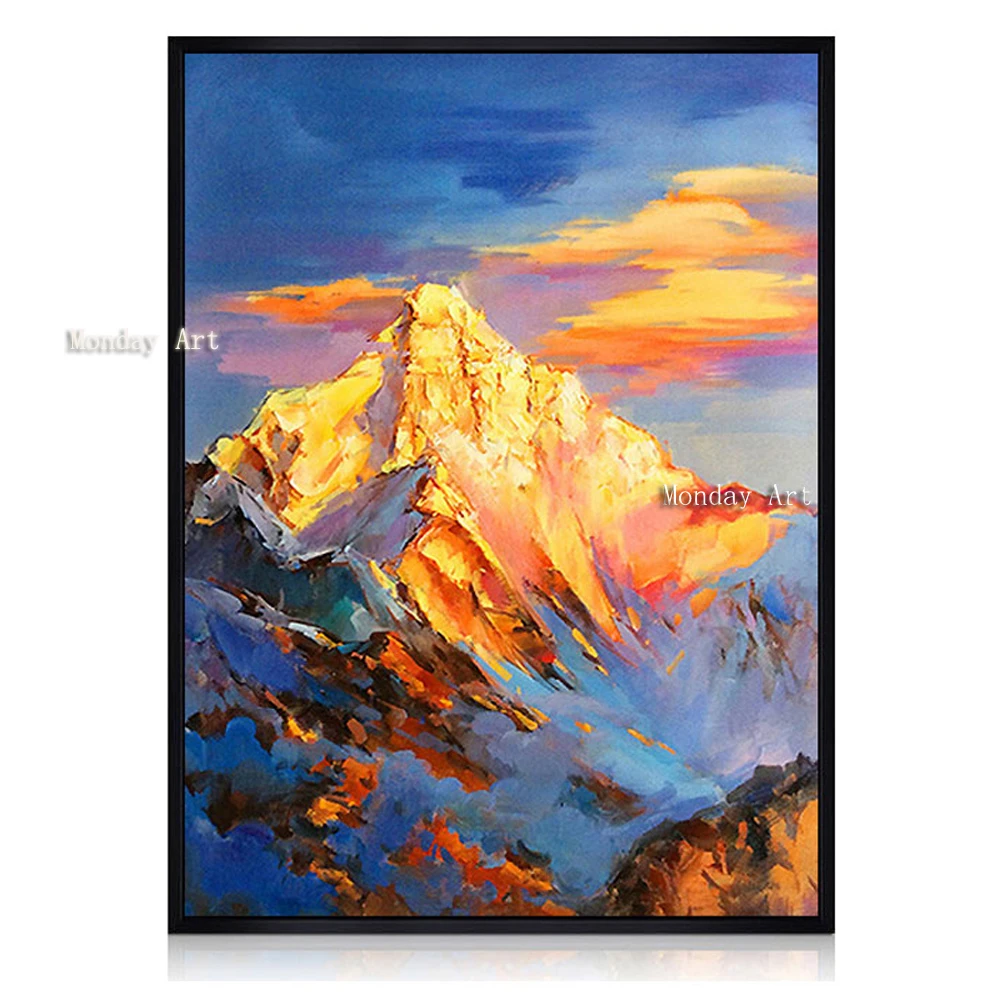 100-Hand-Painted-Golden-Mountain-Peaks-Art-Painting-On-Canvas-Wall-Art-Wall-Adornment-Picture-Painting