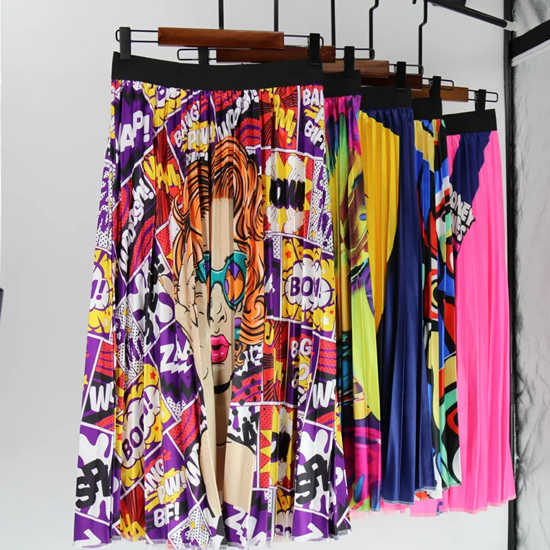 

Cartoon Animal Pattern Loose Waist Pleated Printed Skirt Women For Summer 2019 Plus Size Fashions Women Plus Size Skirts