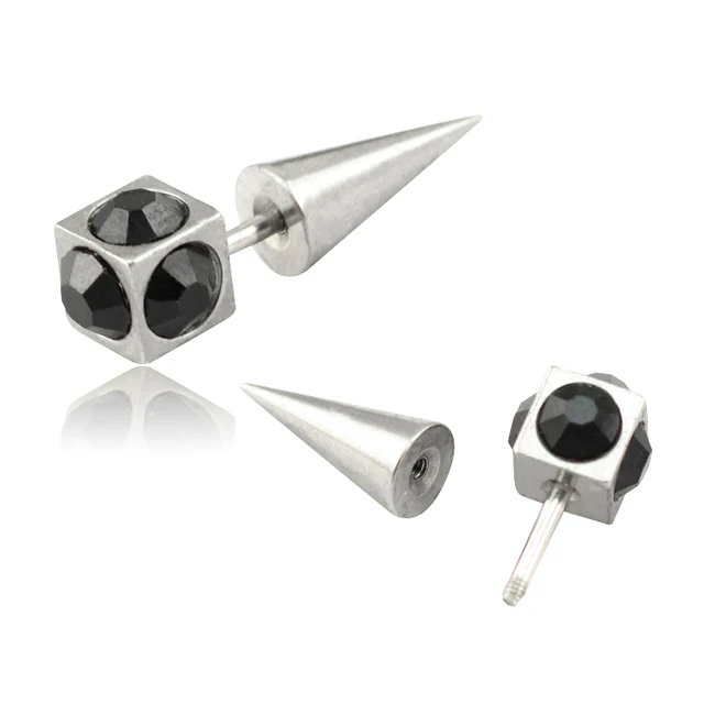 316L Stainless Steel Fake Ear Tapers With Black Crystal Cheater Ear