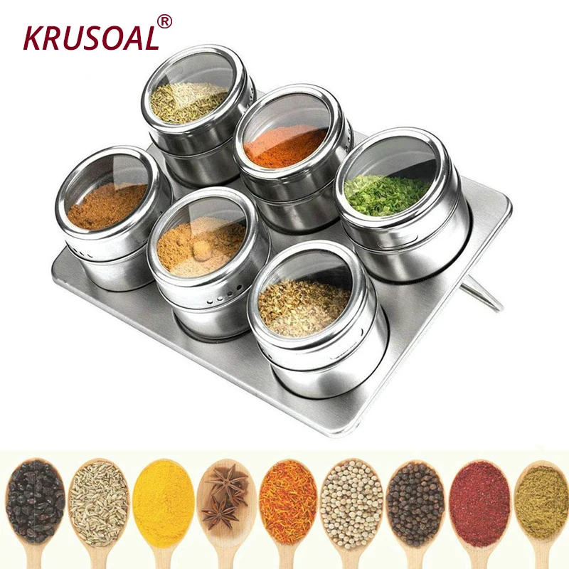 

Magnetic Spice Jar Set 304 Stainless Steel salt shaker Pepper Sprayer for spices Rack Seasoning Box kitchen Condiment Container