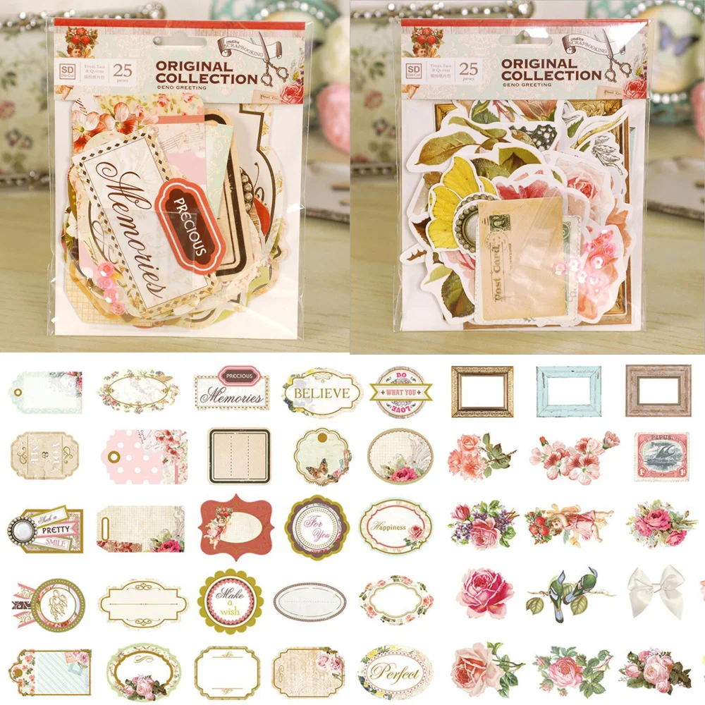 Buy 50 beautiful flower die cut paper shapes tags
