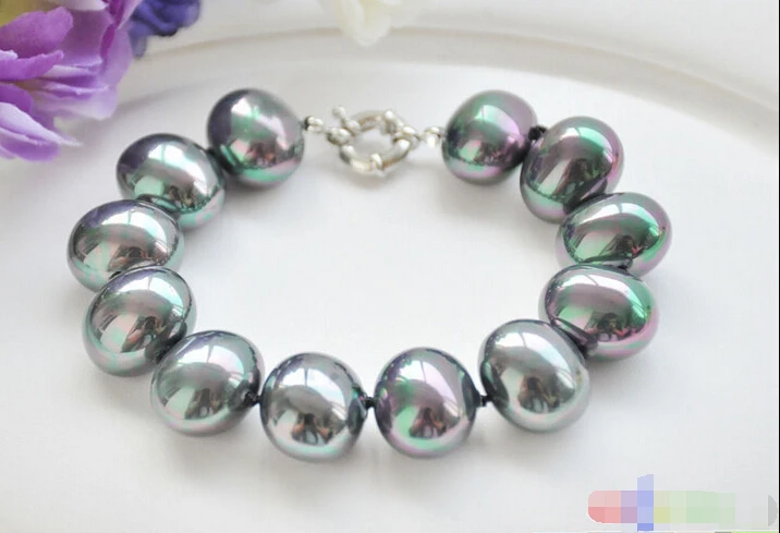 

P5163 8" 20mm PEACOCK BLACK EGG SOUTH SEA SHELL PEARL BRACELET @^Noble style Natural Fine jewe SHIPPING new >>free shipping